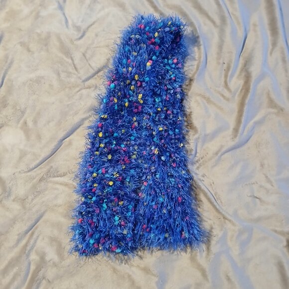 Hand Crafted Confetti Eyelash Yarn Set of Two Scarves Blue and Pink - Picture 4 of 5